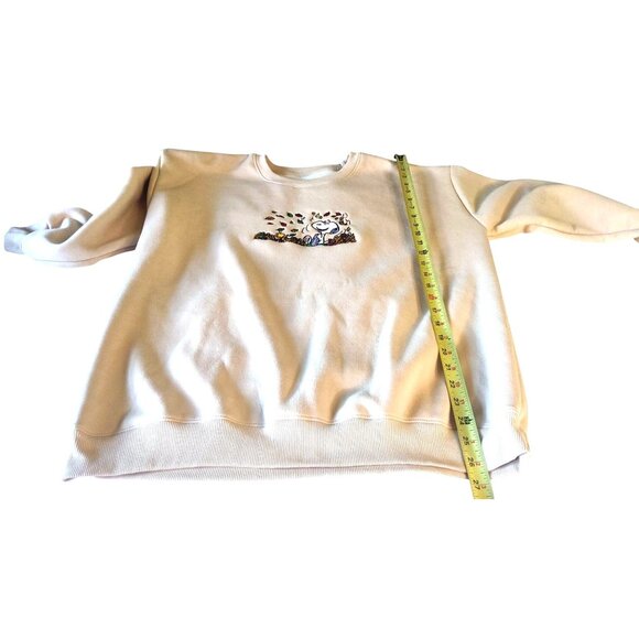 Snoopy Crewneck Beige Fall Leaves Graphic Embroidered Lined Sweatshirt - Picture 12 of 15